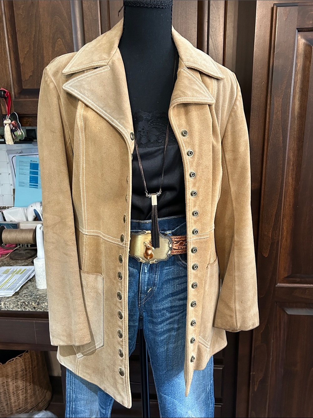 Suede Long Coat - Tan Women's Jacket